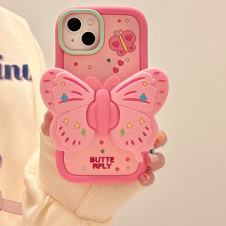 甜美少女立體蝴蝶折疊支架iPhone手機保護殼-FANYIACC