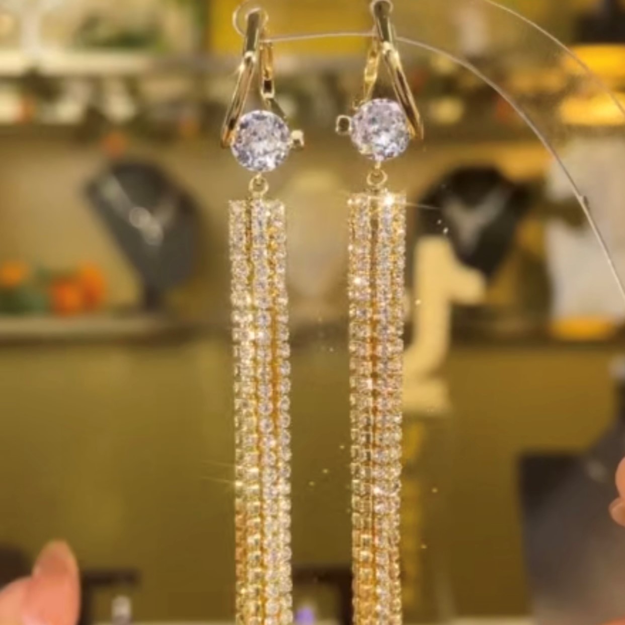 氣質長款滿鑽流蘇耳環