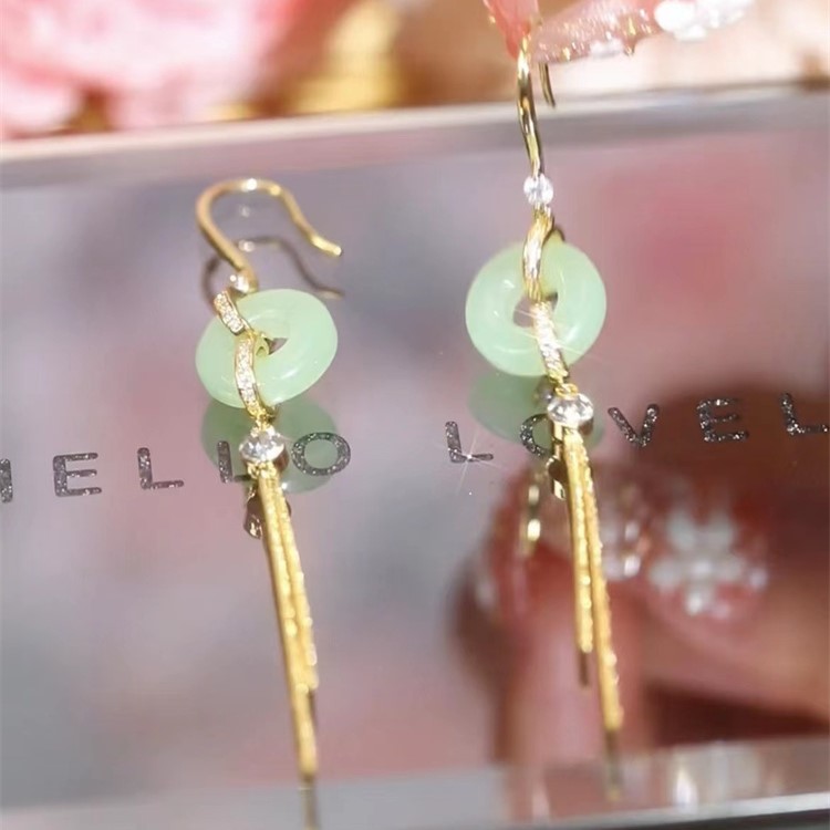 鋯石平安扣 長款流蘇耳環