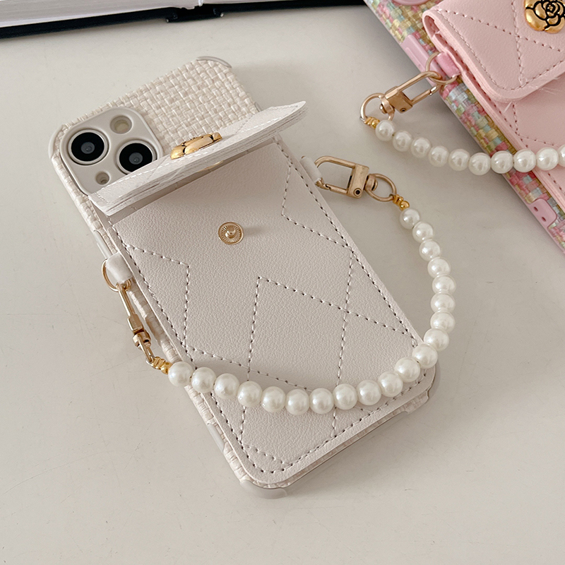 小香風編織紋菱紋卡包山茶花手提錬iphone保護殼