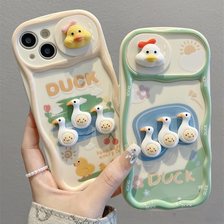 卡通立體鴨子推拉窗iphone保護殼