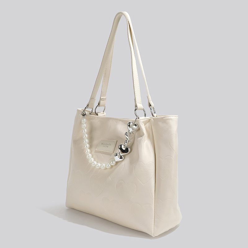 純色牛皮 愛心珍珠托特包   側面