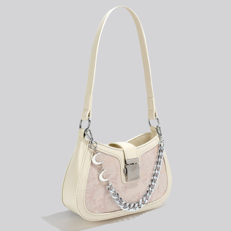 高級感氣質戴妃包手提斜背包 米白色 錬條包包