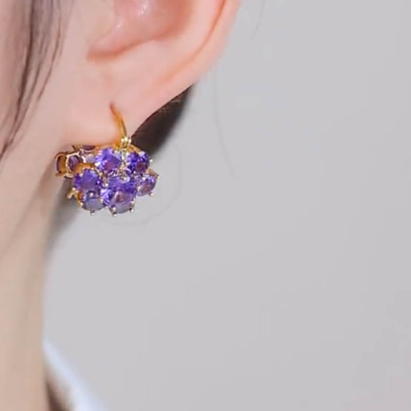 紫色水晶花朵耳環-FANYIACC