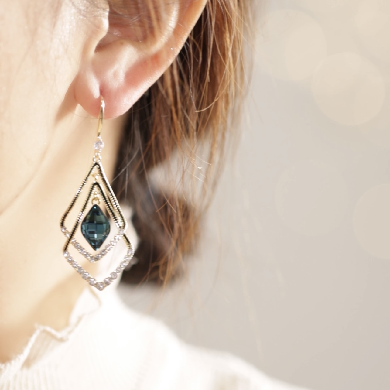 復古顯瘦港風水晶耳環