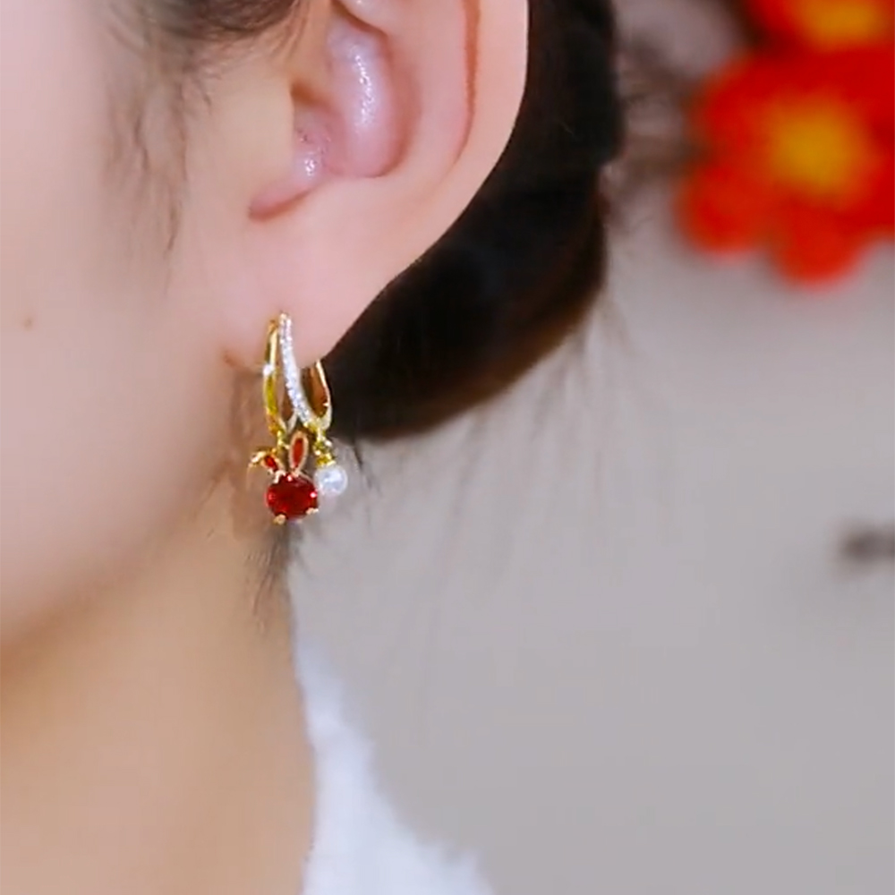 洋氣酒紅兔子耳環-FANYIACC