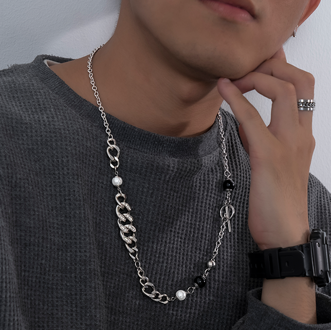 黑白拼接珍珠古巴錬-FANYIACC