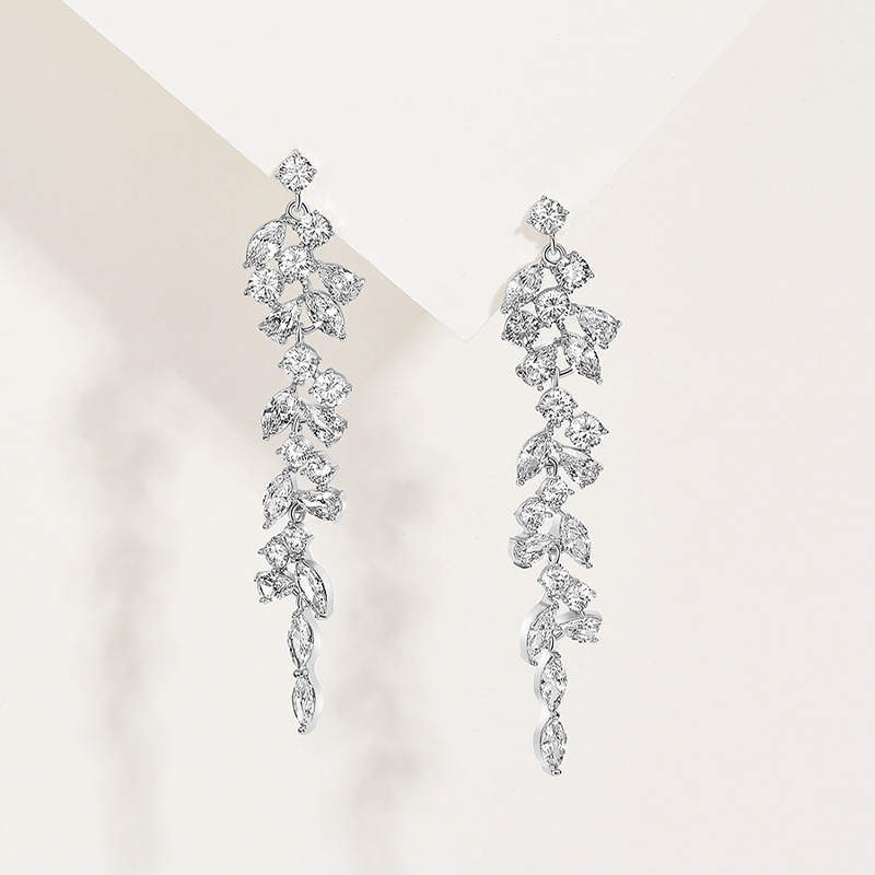 超閃鋯石流蘇葉子耳環