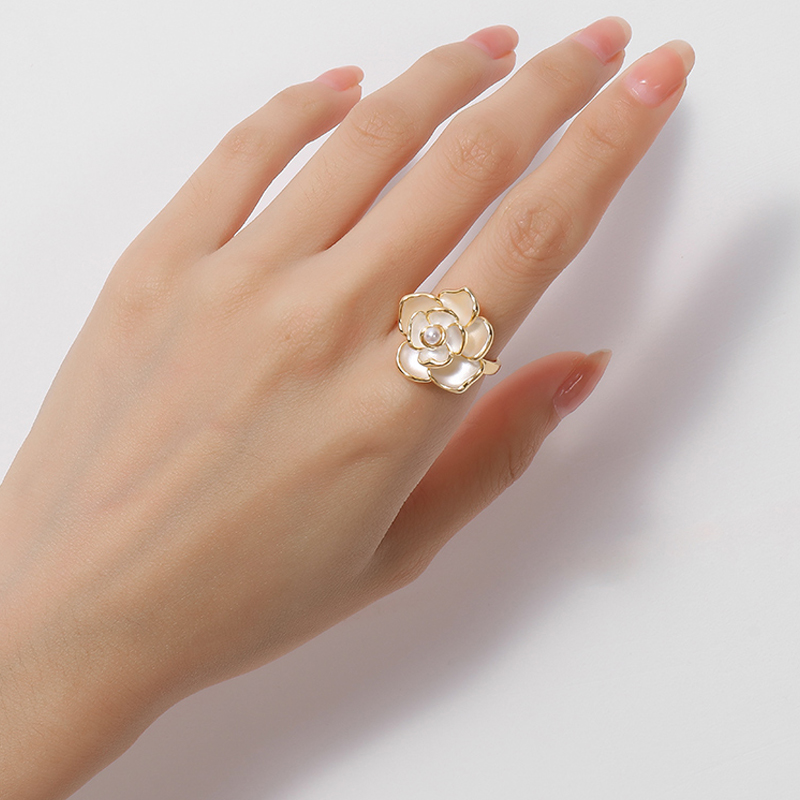 白色花朵珍珠戒指-FANYIACC