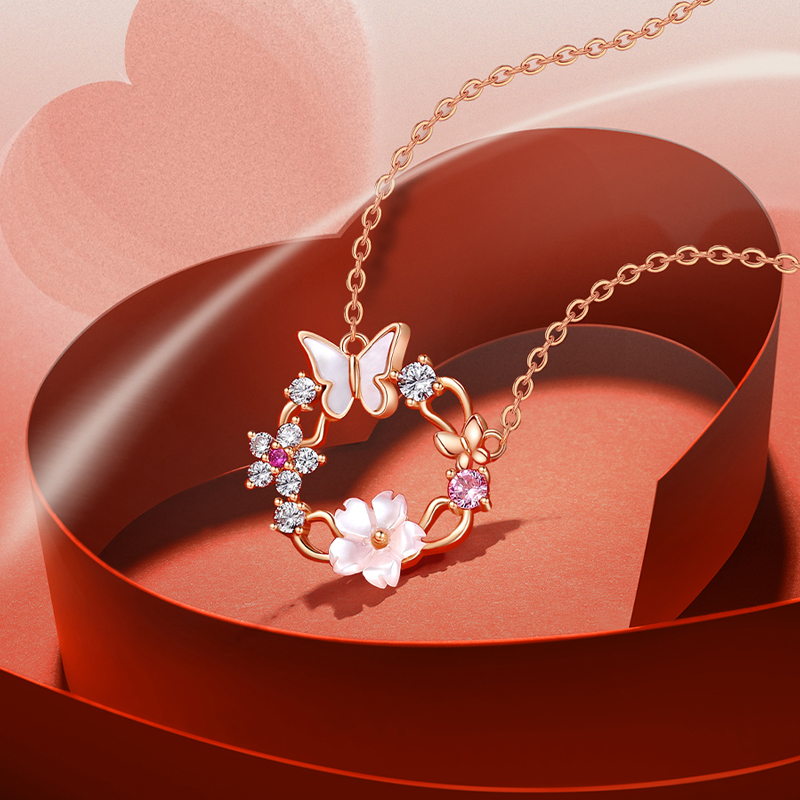 蝴蝶花朵鋯石項錬-FANYIACC