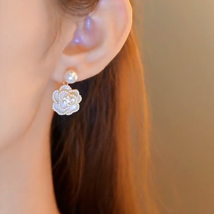 花朵珍珠高級耳環-FANYIACC