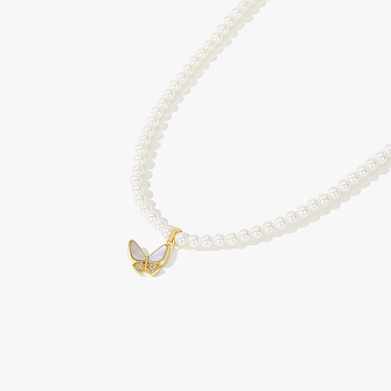 蝴蝶珍珠簡約項錬 小米錬頸錬-FANYIACC