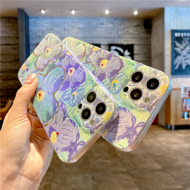 油畫藍色花朵手機保護殼-FANYIACC
