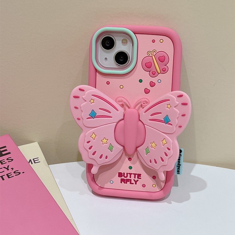 甜美少女立體蝴蝶折疊支架iPhone手機保護殼-FANYIACC