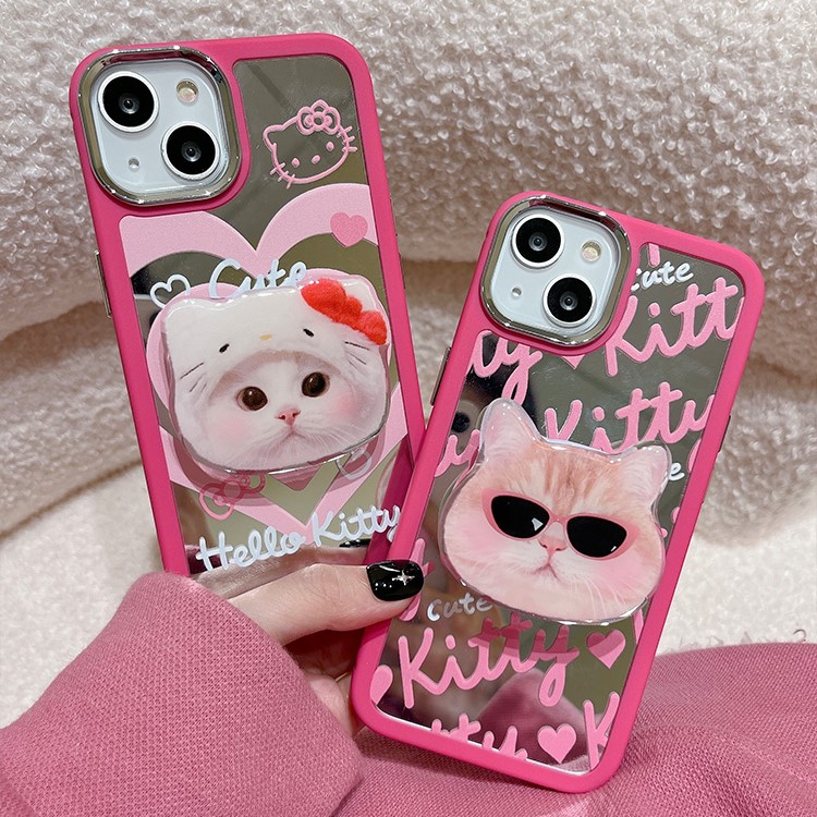 鏡面可愛粉色卡通貓咪手機保護殼-FANYIACC