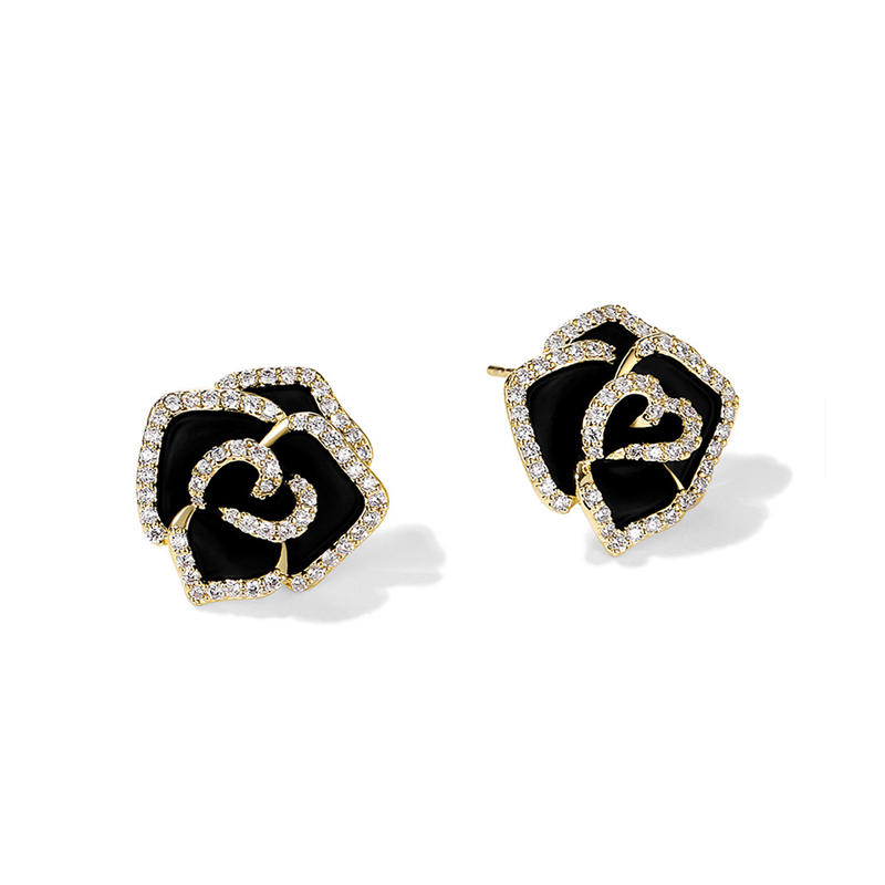 復古法式港風滿鑽山茶花耳環-FANYIACC