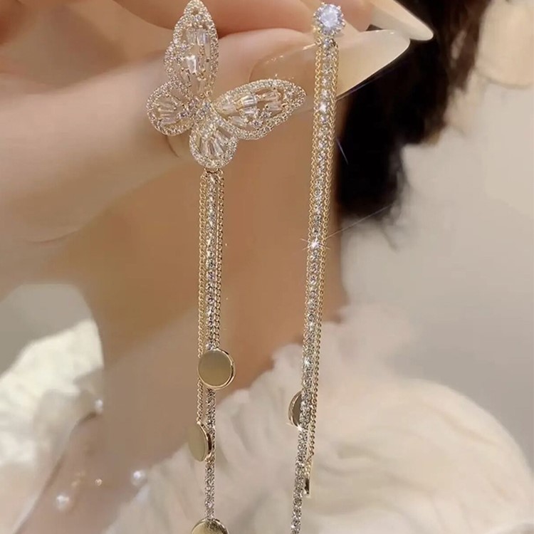 微鑲AB款蝴蝶流蘇耳環