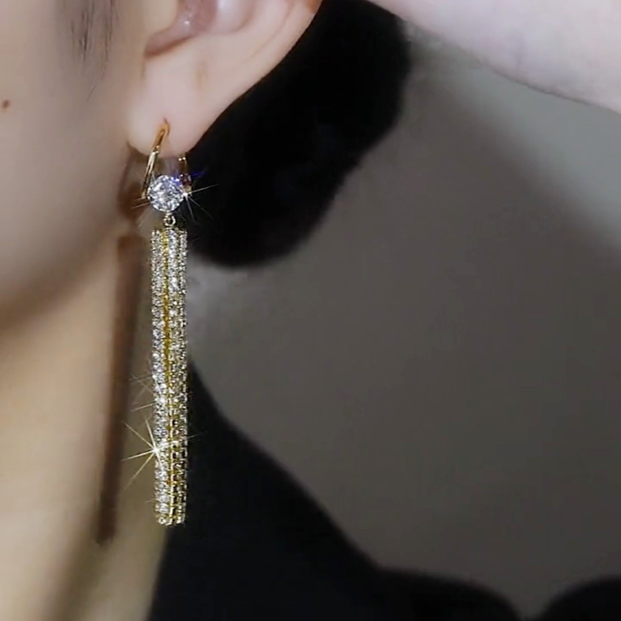 氣質長款滿鑽流蘇耳環