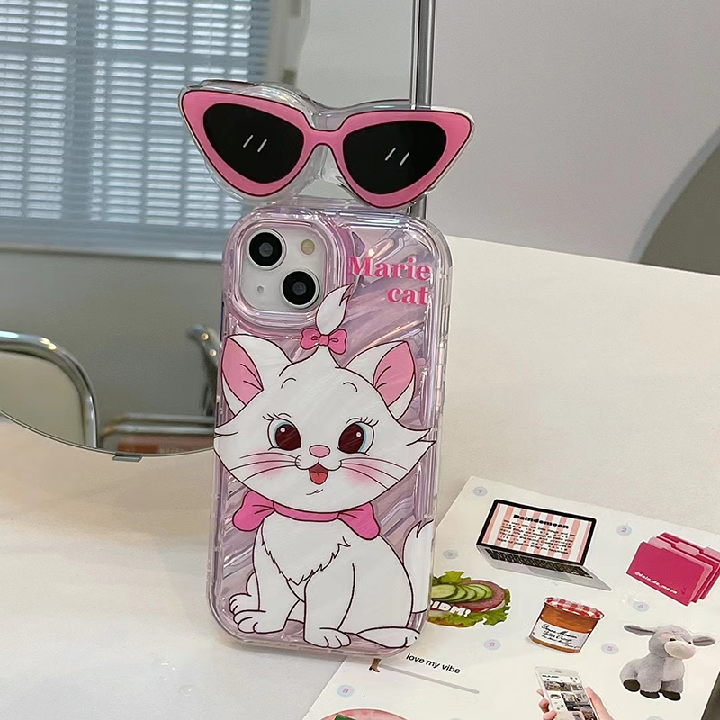 可愛動漫瑪麗貓墨鏡支架手機保護殼