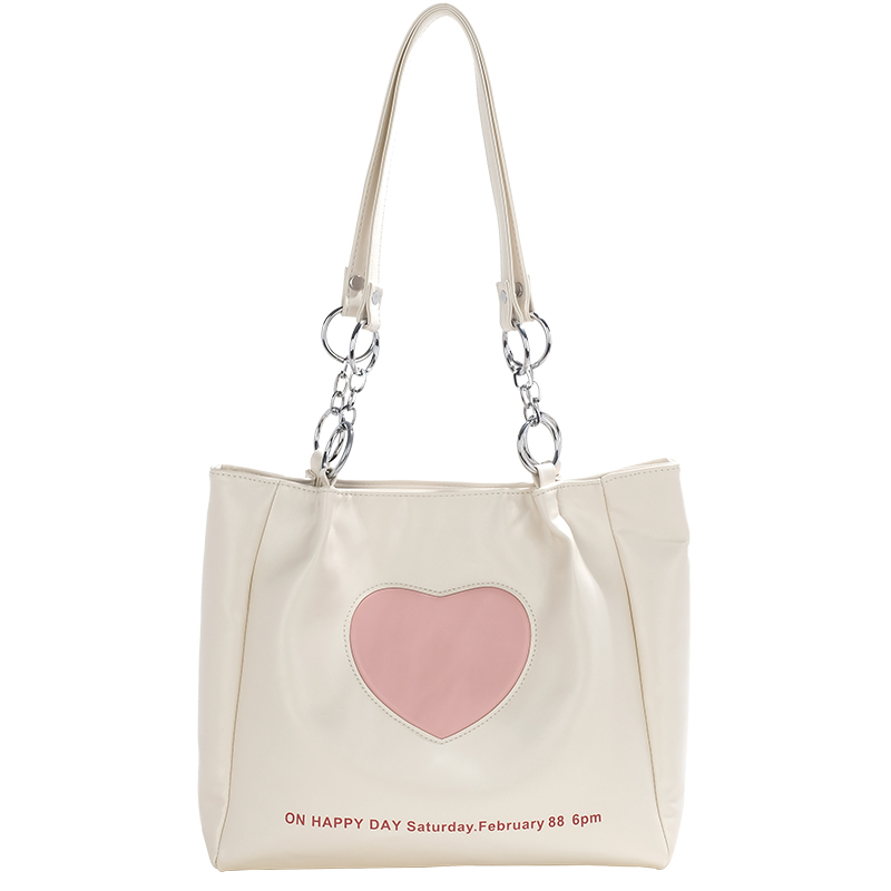 新款法式愛心 大容量托特包     白色正面