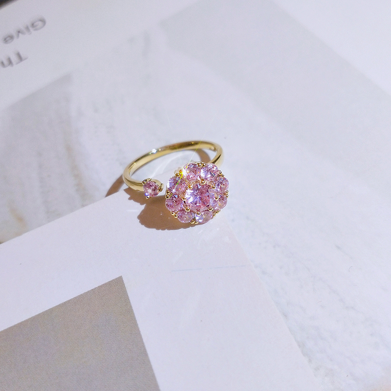 會旋轉的花朵鋯石戒指-FANYIACC