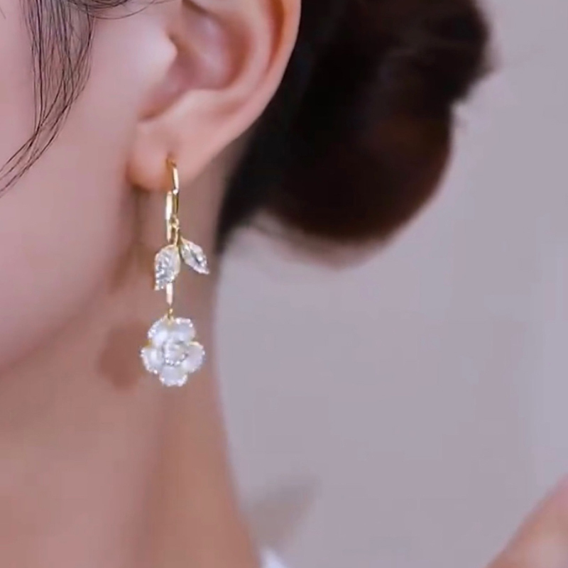 白玫瑰閃鑽耳環 (Earrings)-FANYIACC