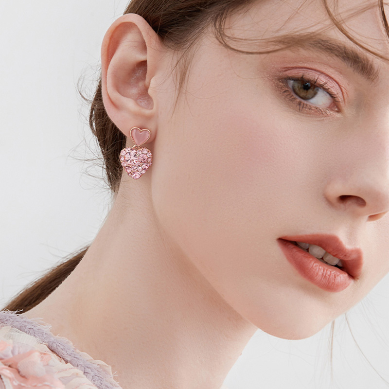粉色水鑽愛心耳環-FANYIACC