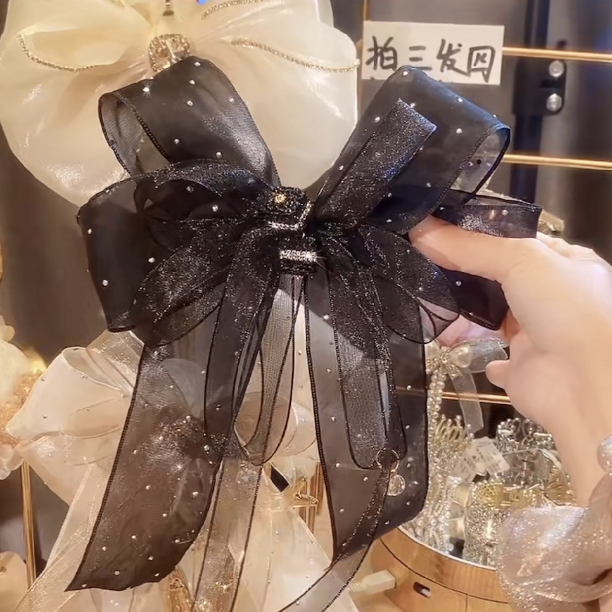 黑色蝴蝶結髮圈髮夾-FANYIACC