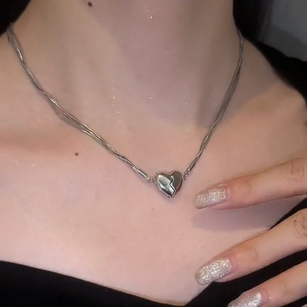 超閃滿鑽愛心磁吸吊墜項錬-FANYIACC