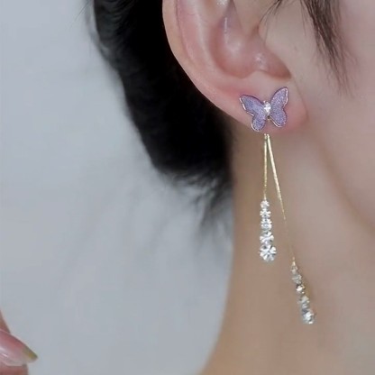 紫色水晶閃鑽蝴蝶耳環-FANYIACC