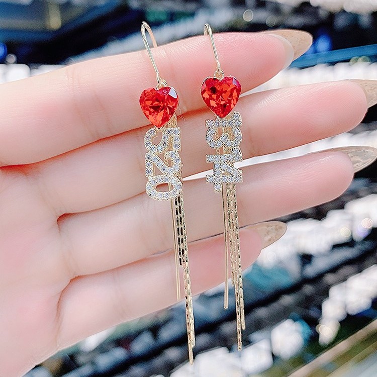 紅色愛心5201314流蘇耳環-FANYIACC