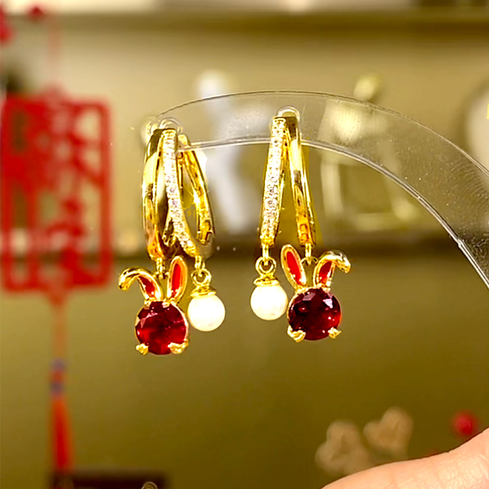 洋氣酒紅兔子耳環-FANYIACC