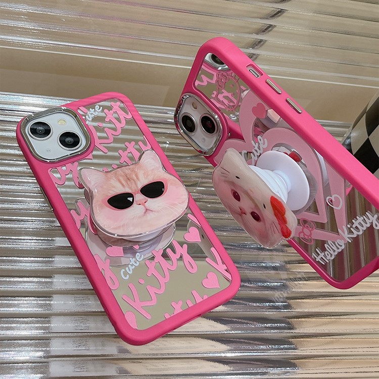鏡面可愛粉色卡通貓咪手機保護殼-FANYIACC
