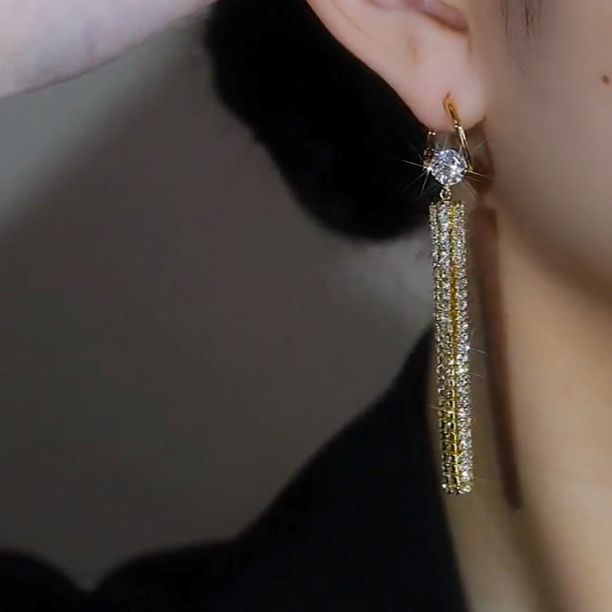 氣質長款滿鑽流蘇耳環