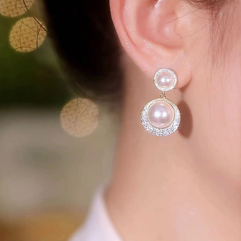 雙顆滿鑽珍珠耳環  -FANYIACC