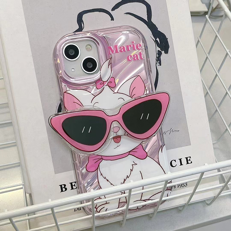 可愛動漫瑪麗貓墨鏡支架手機保護殼