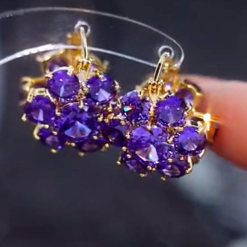 紫色水晶花朵耳環-FANYIACC