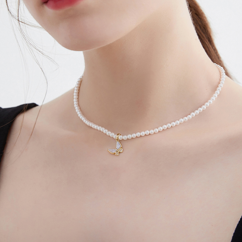 蝴蝶珍珠簡約項錬 小米錬頸錬-FANYIACC