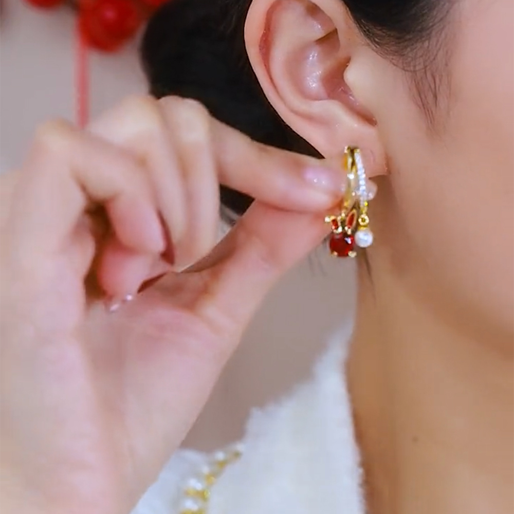 洋氣酒紅兔子耳環-FANYIACC