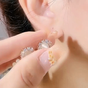 高級貓眼石花朵耳環