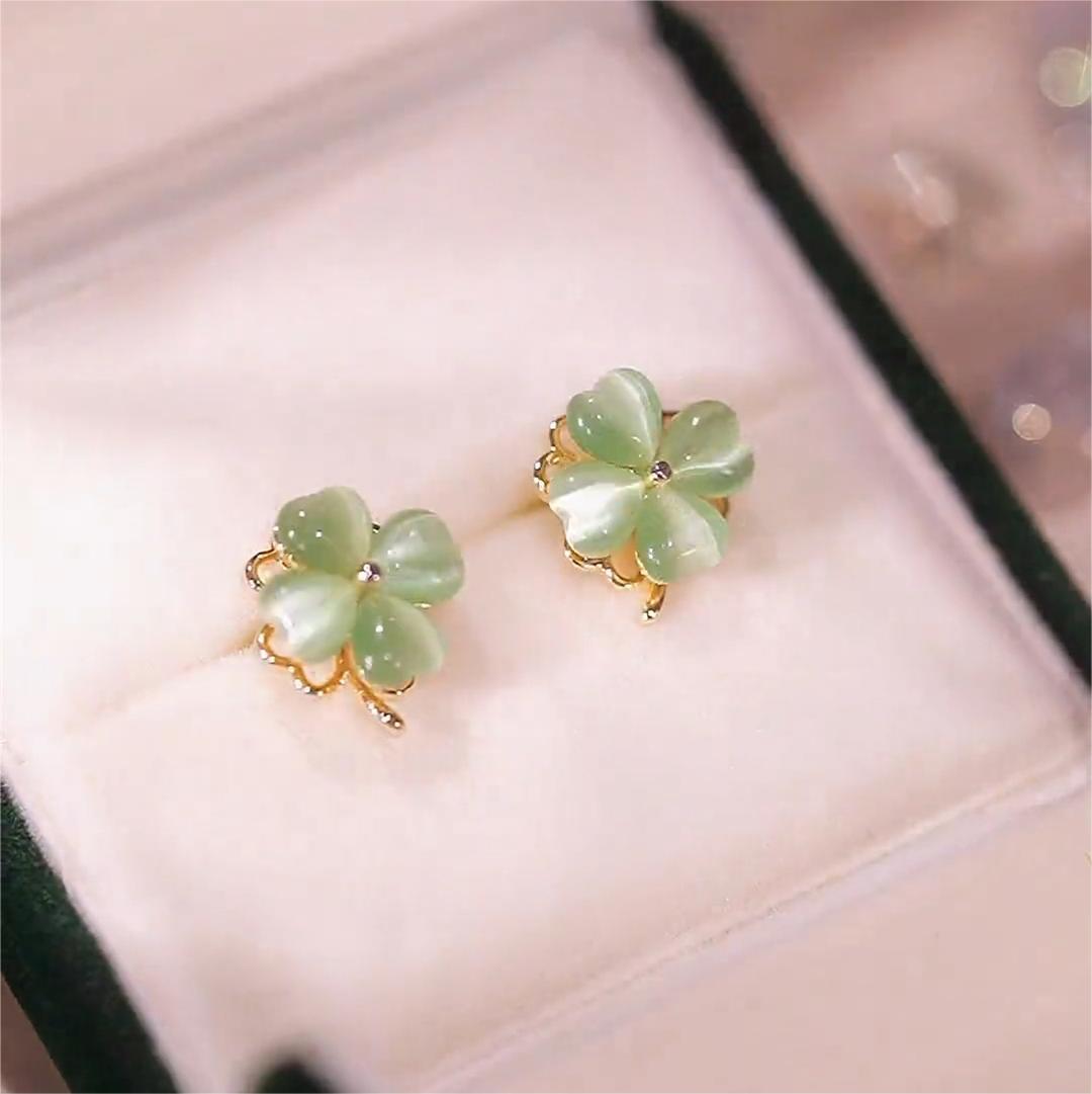 綠色仙蹤可旋轉綠色貓眼耳環-FANYIACC