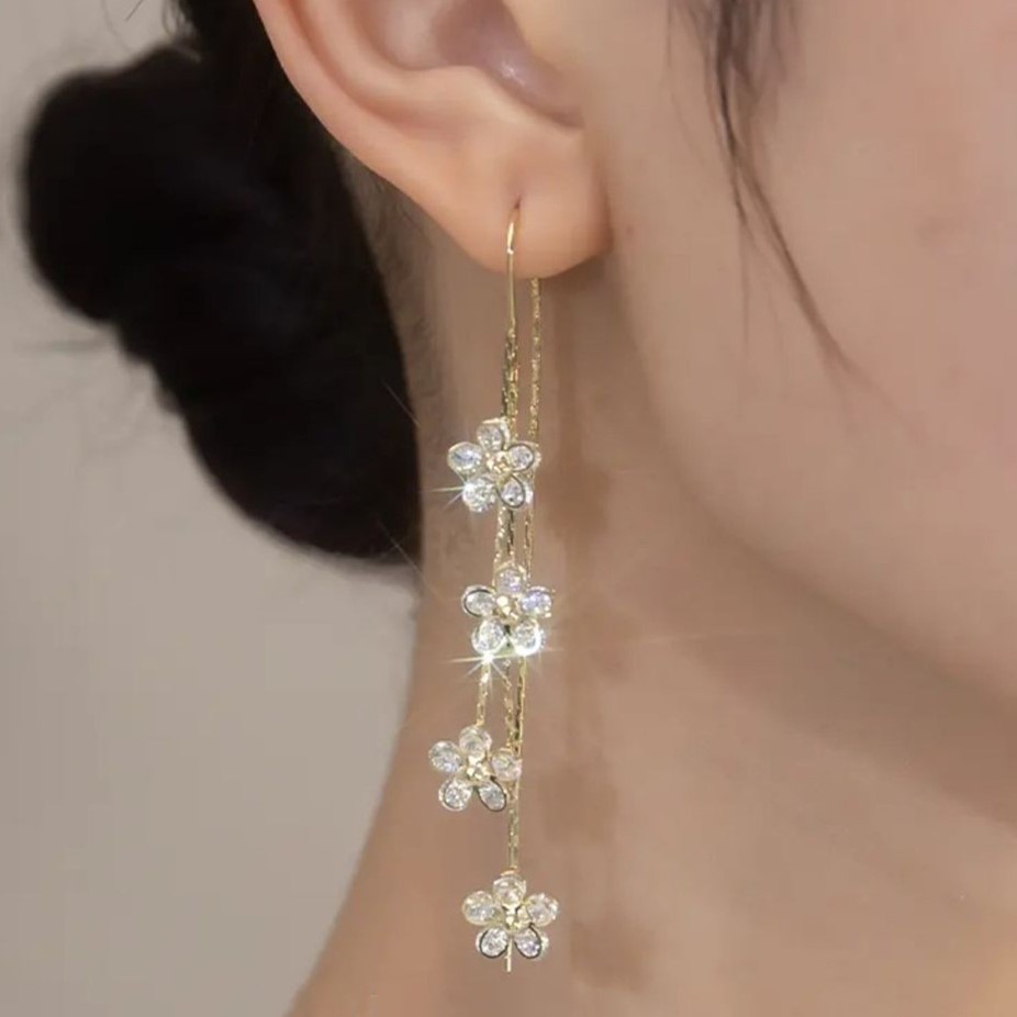 鋯石花朵流蘇耳線-FANYIACC
