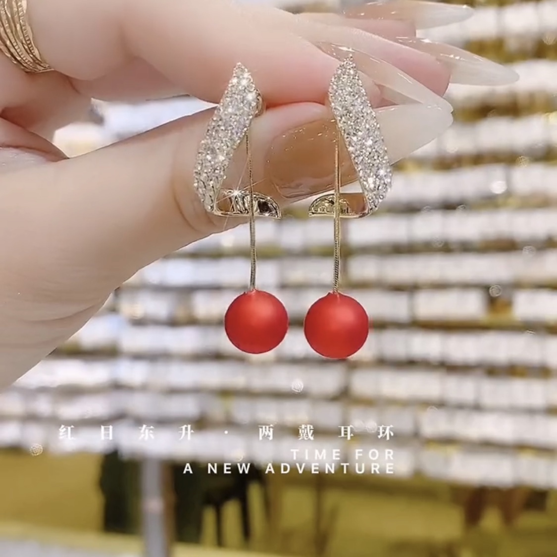 滿鑽珍珠吊墜耳環-FANYIACC