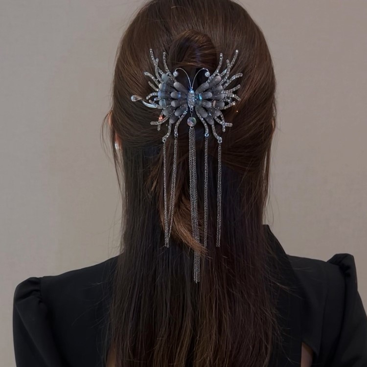 黑色大蝴蝶流蘇盤髮神器