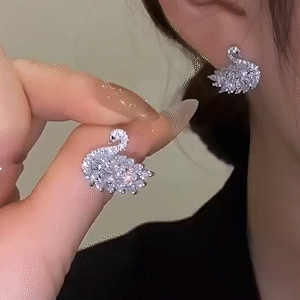 銀色天鵝閃鑽耳環-FANYIACC