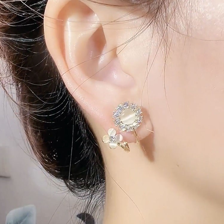 高級貓眼石花朵耳環