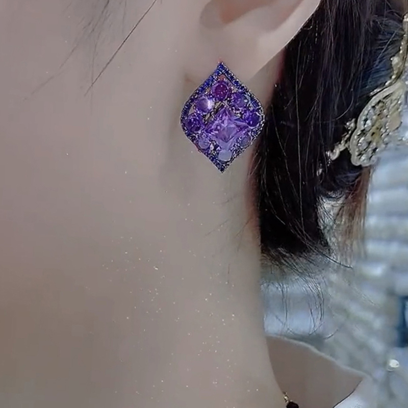閃亮紫色水晶耳環-FANYIACC