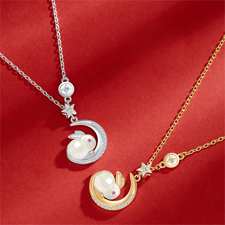 S999銀和田玉鋯石兔子項錬-FANYIACC