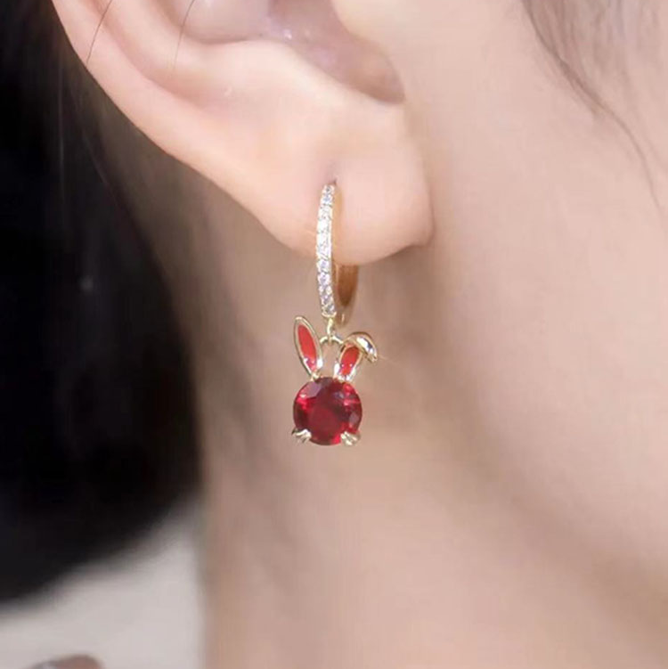 紅色鋯石兔子耳環-FANYIACC