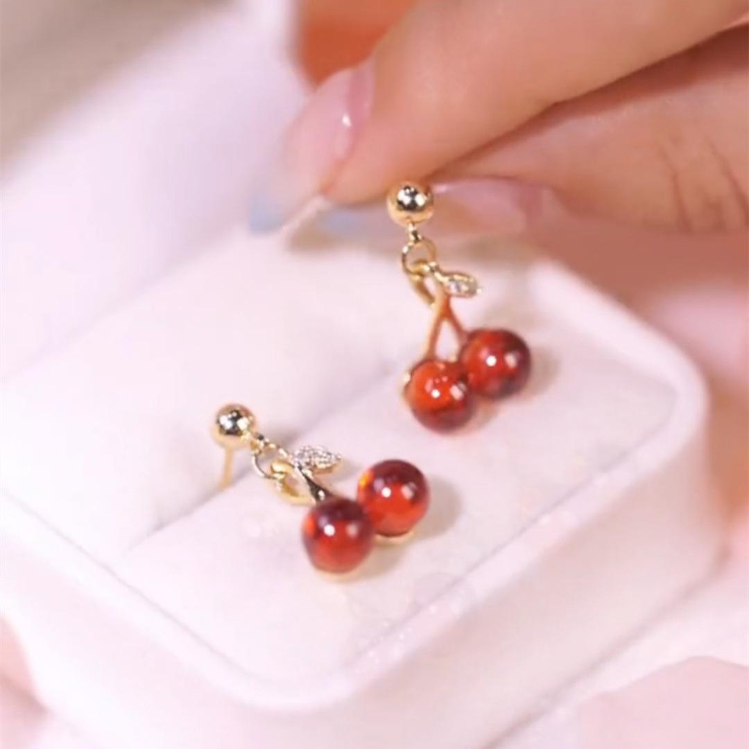 紅色可人櫻桃耳環-FANYIACC